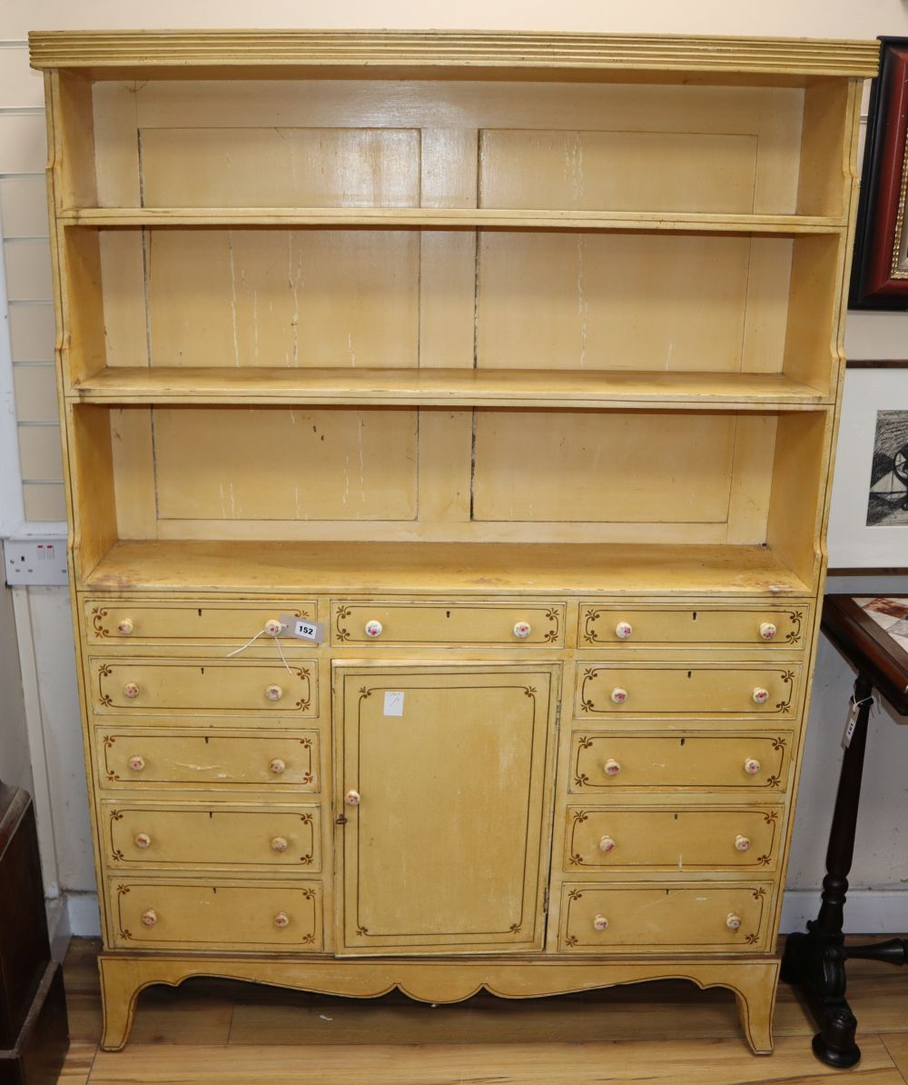 A painted bookcase / chest, W.113cm, D.25cm, H.163cm.